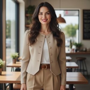 VTG TanJay Cream/Light Beige Wool Blend Blazer Jacket Size M